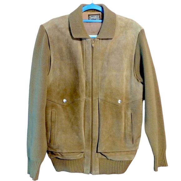 Vintage 60-70's SEARS Sportswear Leather Suede Knit Sweater Bomber Jacket XL Tan - Picture 12 of 15
